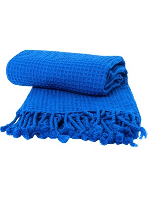 Die Grup Tr Püskül Lüks Waffle Plaj Havlusu Peştemal, 100% Pamuk Yumuşak Süper Emici Ince Hafif Kompakt Waffle Dokuma Plaj Havlusu, Dekoratif Banyo Peştemali (Mavi, 90X180 cm Peştemal)