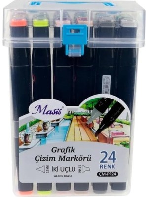 Die Grup Tr Twin Çift Uçlu Marker Kalemi Seti, 24 Renk, Alkol Bazlı Mürekkep