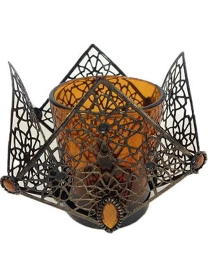 Die Grup Tr Dekoratif Mumluk 8X8X8CM Ebatında Şık Tasarım Cam Bardaklı Metal Mumluk