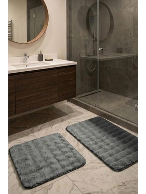 Die Grup Tr 2'li Peluş Bubble Banyo Paspas Seti 60X100+50X60 cm Kaymaz Lateks Taban, Yumuşak Yüzey, Yıkanabilir