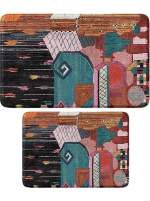 Die Grup Tr Sevimli Tasarımlı Mikrofiber 2'li Takım Banyo Paspası, Kaymaz Taban, Makinede Yıkanabilir (40X60_50X80)