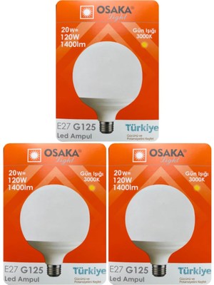 Die Grup Tr LED Ampul, 20W (120W), 3000K Sarı Işık, E27 Duy, 3 Adet
