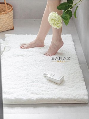 Die Grup Tr Su Emici Banyo Ayak Halısı Havlusu Pofuduk Kaymaz Yıkanabilir Tüylenmez 40 x 60 Beyaz