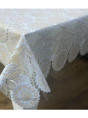 Die Grup Tr Şeffaf Kaplama Ay Çiçeği Desen Silikonlu Kaymaz Pvc Muşamba Masa Örtüsü Krem 130 x 260