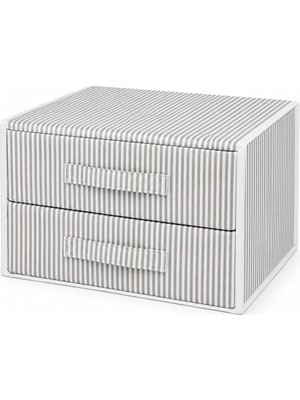 Die Grup Tr 2 Çekmeceli Kumaş Organizer, 31 x 22 x 30 Cm, Gri-Beyaz Çizgili Dolap ve Raf Düzenleyici, Kulplu Saklama Ünitesi