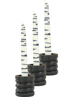 Die Grup Tr Mumluk Şamdan 3 Adet Tealight ve Ince Mum Uyumlu Spiral Model, Siyah