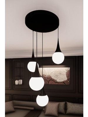 Die Grup Tr Liora Modern Siyah Metal Avize - Beyaz Cam, 4'lü Sarkıt, E27 Duy, Dekoratif Aydınlatma Siyah Beyaz Cam 65 x 100