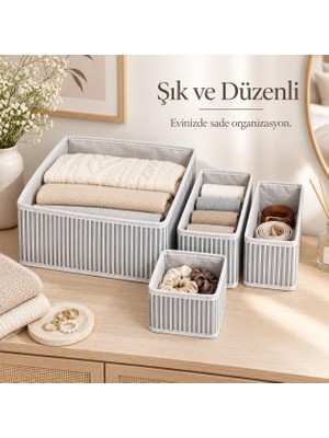 Die Grup Tr Deinhaus 4'lü Çekmece Düzenleyici Set, Gri Çizgili, Kumaş, L/m/s Boyutları, Valiz ve Dolap Organizeri