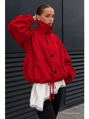 Madmext Kırmızı Dik Yaka Oversize Bomber Kadın Ceket MG2915