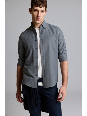 U.S. Polo Assn. Erkek Antrasit Slim Fit Uzun Kollu Basic Gömlek 50324708-VR006