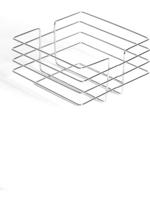 Die Grup Tr Krom Metal Kare Ekmeklik Sunum Sepeti - Tezgah Üstü Mutfak Organizeri, Meyve ve Poğaça Servis Kasası, Modern Tel Sepet, 20.5X20.5X11 cm