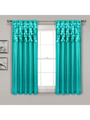 Die Grup Tr 160 cm x 137 cm Turkuaz Daire Rüya Pencere Perdeleri Panel Seti Oturma, Yemek Odası, Yatak Odası (Çift)
