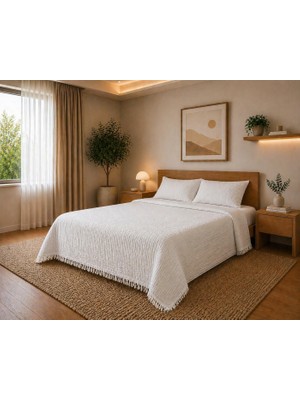 Die Grup Tr DAILY%100 Pamuk Müslin Pike 4 Kat Çift Kişilik Pike & Yatak Örtüsü 230X250 cm (Ekru, Düz)