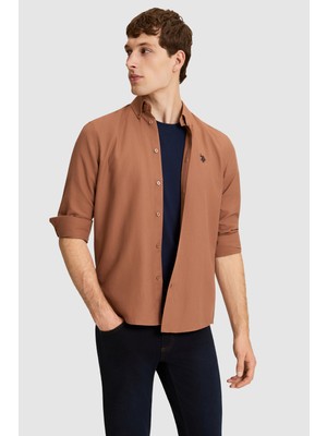 U.S. Polo Assn. Erkek Açık Kahverengi Slim Fit Uzun Kollu Basic Gömlek 50324708-VR134
