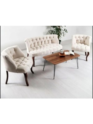 Die Grup Tr Çay Seti Koltuk Takımı Salon Balkon Cafe Takımı - 2+1+1 Çay Seti Takımı Krem 110 x 90