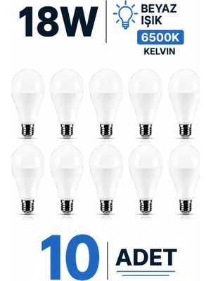 Die Grup Tr 18W E27 LED Ampul 6500K Beyaz Işık 10 Adet Yüksek Aydınlatma Lamba
