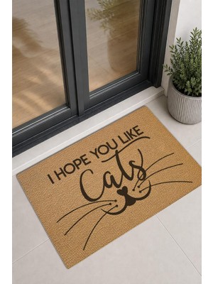 Die Grup Tr Kapı Önü Halı Paspas I Hope You Like Cats Yazılı Kedi Desenli