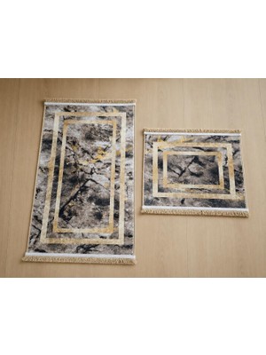 Die Grup Tr Aksu Brillant 2'li Banyo Paspas Seti Kaydırmaz Tabanlı Püsküllü Banyo Halısı 60X100CM & 50X60CM (A2-1)