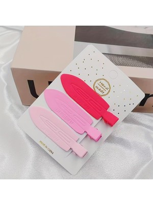 Die Grup Tr Kadın 3 Adet Renkli Iz Yapmayan Saç Klipsi Seti, Pembe