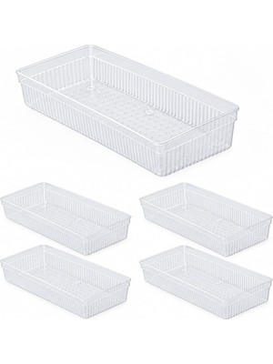 Die Grup Tr 0383 4'lü Modüler Çekmece Içi Organizer Seti 30X15 cm – Şeffaf Mutfak, Kaşıklık, Kozmetik ve Ofis Düzenleyici