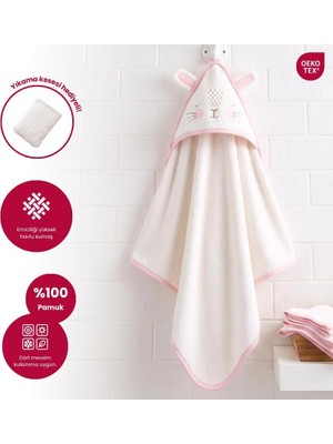 Die Grup Tr Kapüşonlu Bebek Banyo HAVLUSU%100 Pamuk Bebek Havlu Oeko-Tex® Havlu Kundak (Beyaz Tavşan)