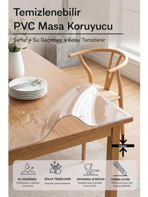 Die Grup Tr Şeffaf Kalın Masa Örtüsü Koruyucu, Pvc Masa Örtüsü, 1.4 mm Kalınlık, Çizilmelere Karşı Dayanıklı