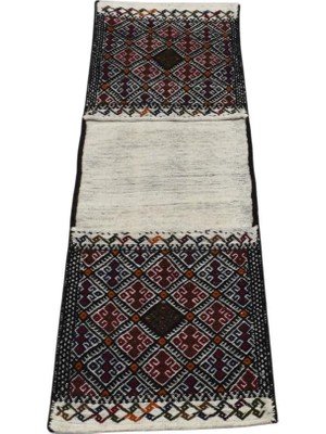 Die Grup Tr Zehra Abla Halı Yeni El Dokuma Çift Gözlü Yörük Pamuklu Yün Kilim Heybe 5912 Çok Renkli-60 x 180
