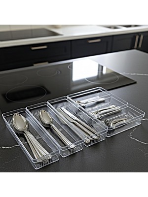 Die Grup Tr Modüler Organizer Set Mutfak Çekmece Içi Düzenleyici Çatal Kaşık Bıçak Organizeri Kristal (6'li Set)