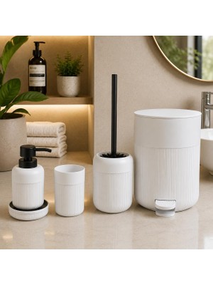 Die Grup Tr Akrilik Banyo Seti 5 Parça, Çöp Kovası, Tuvalet Fırçası, Sıvı Sabunluk, Diş Fırçalık ve Bardak, Modern Tasarım, Dekoratif Banyo Aksesuar Seti, Özel Desen