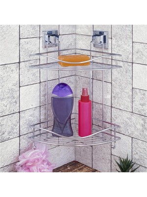 Die Grup Tr Tekno Tel EF-253 Yapışkanlı 2 Katlı Köşelik Banyo Rafı Krom