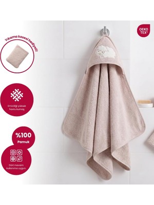 Die Grup Tr Kapüşonlu Bebek Banyo HAVLUSU%100 Pamuk Bebek Havlu Oeko-Tex® Havlu Kundak (Bej Kuzu)