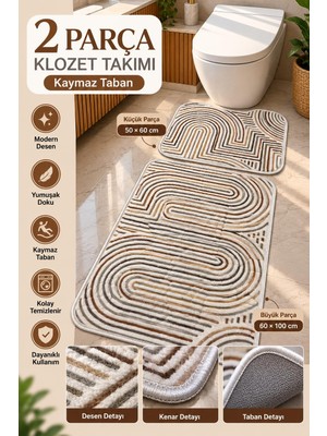 Slc Home Kaymaz Taban Banyo Paspası Seti 2li Klozet Takımı (50X60 cm + 60X100 Cm)