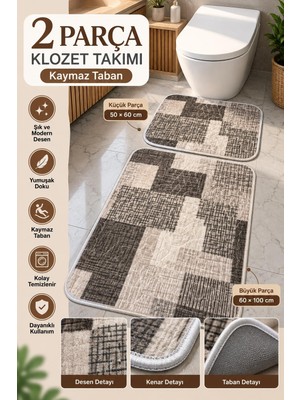 Slc Home Kaymaz Taban Banyo Paspası Seti 2li Klozet Takımı (50X60 cm + 60X100 Cm)