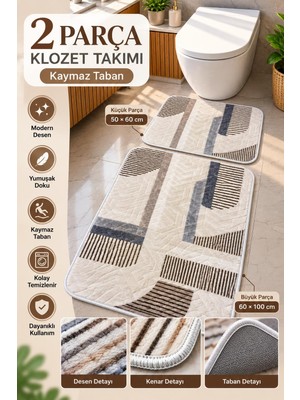 Slc Home Kaymaz Taban Banyo Paspası Seti 2li Klozet Takımı (50X60 cm + 60X100 Cm)