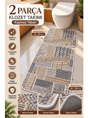 Slc Home Kaymaz Taban Banyo Paspası Seti 2li Klozet Takımı (50X60 cm + 60X100 Cm)