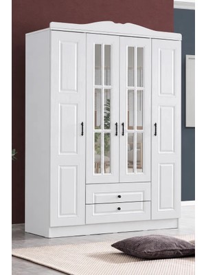 Setay Gardırop, Country West Mdf Ön Yüzeyli 4 Kapaklı Dolap - Beyaz