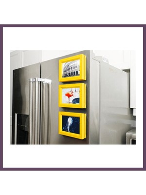 Bezos 3D Baskı 3lü Magnet Fotoğraf Çerçevesi Seti - Buzdolabı Için Mini Manyetik Resim Çerçevesi, Dekoratif Magnet-Sarı Bhs