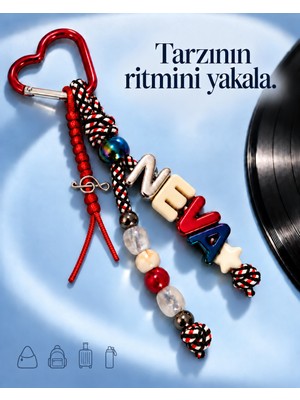 Goob Kişiye Özel Isimli Çanta Aksesuarı – Sol Anahtarı ve Kalp Detaylı Müzik Temalı Charm