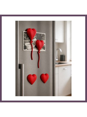 Bezos 3D Baskı 4lü Kalp Balon Magnet Seti - Dekoratif Buzdolabı Magneti, Fotoğraf ve Not Tutucu Bhs