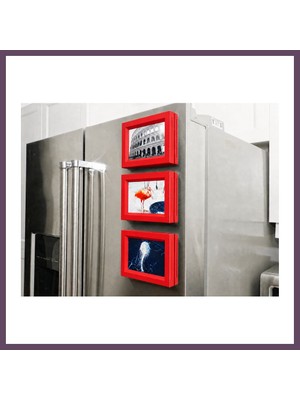 Bezos 3D Baskı 3lü Magnet Fotoğraf Çerçevesi Seti - Buzdolabı Için Mini Manyetik Resim Çerçevesi, Dekoratif Magnet-Kırmızı Bhs