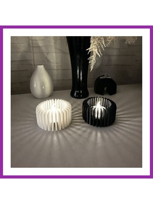 Bezos 3D Baskı Modern Çizgili Mumluk - Tealight Mumluk (1 Adet)-Beyaz BEZ10