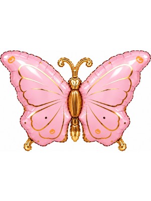 Bkmc Gold Detaylı Kelebek Folyo Balon 79X53 cm Şık Doğum Günü Dekorasyonu Renk Seçenekli  Mavi Gold Pembe Gold Lila Gold Krem Gold Doğum Günü Süsü