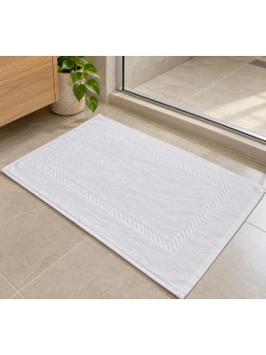 Marlith Home 2'li Ayak Havlusu Seti 50X70 cm Beyaz Banyo Paspası , Desenli Bordürlü