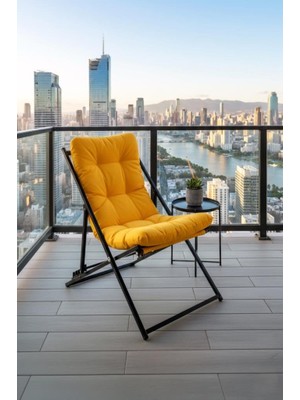 Die Grup Tr Napper Katlanabilir Sarı Şezlong - Su Geçirmez Kumaş, Metal Iskelet, Balkon ve Bahçe Sandalyesi