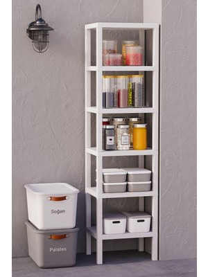 Die Grup Tr 6 Katlı Dikey Raf Düzenleyici Plastik Raf Ünitesi Beyaz, Kitaplık, Banyo, Mutfak Rafı, Beyaz