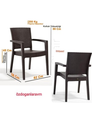 Die Grup Tr Kahverengi Bahçe Balkon Sandalyesi, 2 Adet, Rattan, 58X62X145 cm