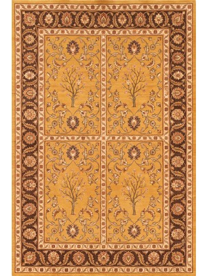 Rugzella Safran Sarısı Oryantal Madalyon Desenli Klasik Tasarım Motif Yıkanabilir Halı