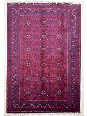 El Dokuma Afgan Halı 6 Metre Biljik  Desenli Kök Boya 197 x 300 cm
