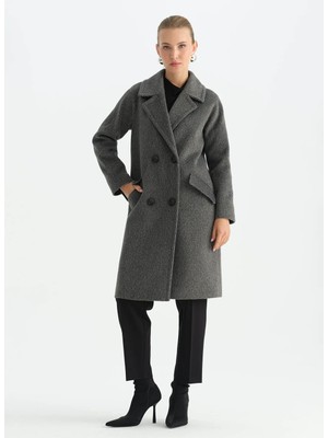 Selen 26KSL9590 Antrasit Kadın Polo Yaka Dokuma Cepli Kaban