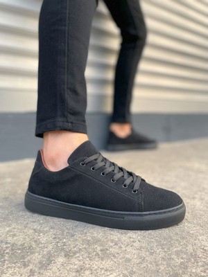Norvessa JY122 Mode Bağcıklı Süet Erkek Günlük Sneaker Ayakkabı Sst - Siyah 43 Numara